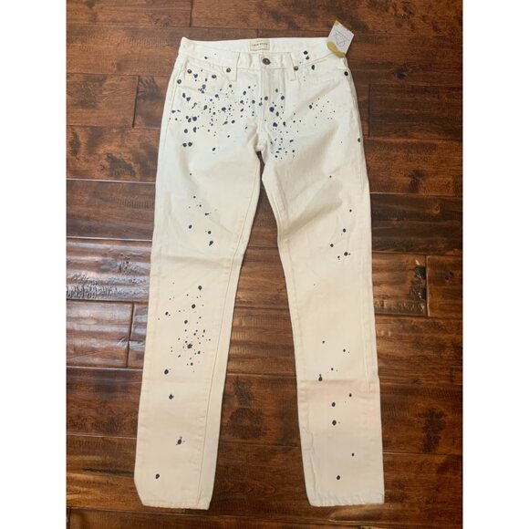Simon Miller Palermo White Navy Paint Splatter Slim Boyfriend Denim Jeans Sz 25 - Picture 2 of 7